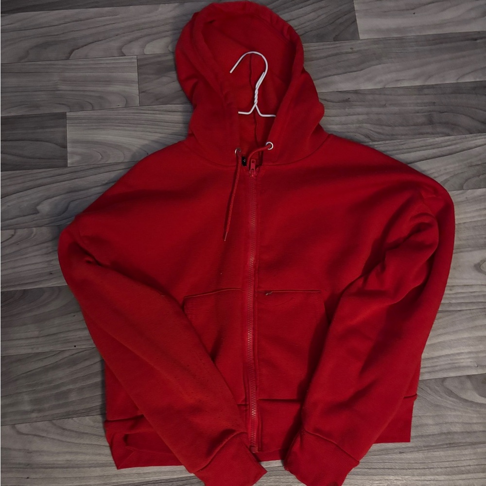 Red Hooded Zip-Up Sweatshirt